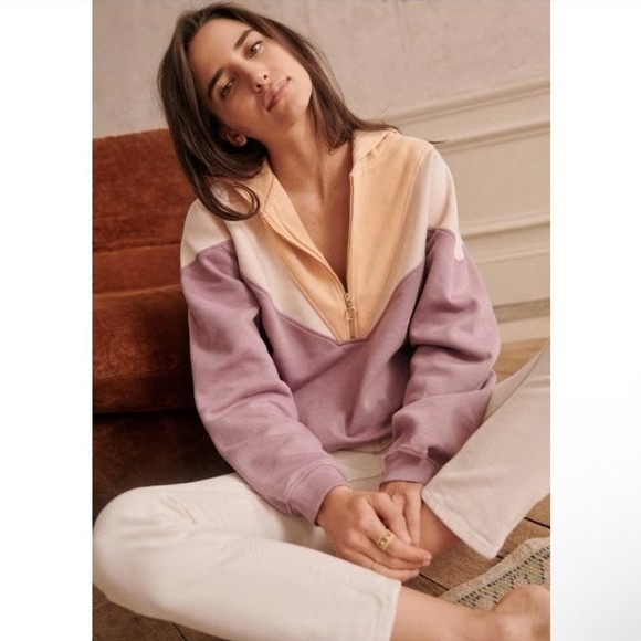 Sezane Tess Half Zip Hooded Sweatshirt in Multicolour Size Small - Picture 1 of 9